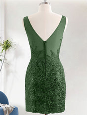 Sparkly Dark Green V-Neck Tight Short Homecoming Dress with Sequins