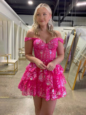 Sparkly A Line Off the Shoulder Homecoming Dress with Ruffles