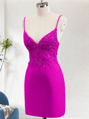 Sparkly Fuchsia Bodycon Spaghetti Straps Homecoming Dress with Sequins