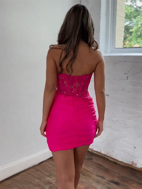Sparkly Fuchsia Sequins Sweetheart Bodycon Homecoming Dress