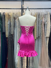 Sparkly Fuchsia Tight Short Corset Homecoming Dress with Beading