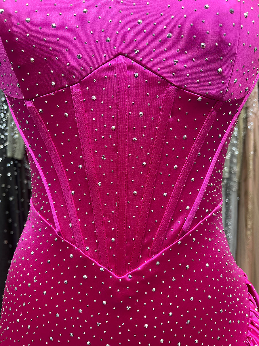 Sparkly Fuchsia Tight Short Corset Homecoming Dress with Beading