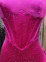 Sparkly Fuchsia Tight Short Corset Homecoming Dress with Beading