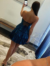 Sparkly Sweetheart Short A-Line Tiered Beaded Homecoming Dress