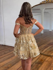 Sparkly A Line Off the Shoulder Homecoming Dress with Ruffles