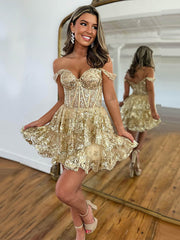 Sparkly Fuchsia A Line Off the Shoulder Homecoming Dress with Ruffles