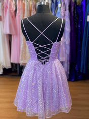 Sparkly Lavender Tulle A-line Short Homecoming Dress