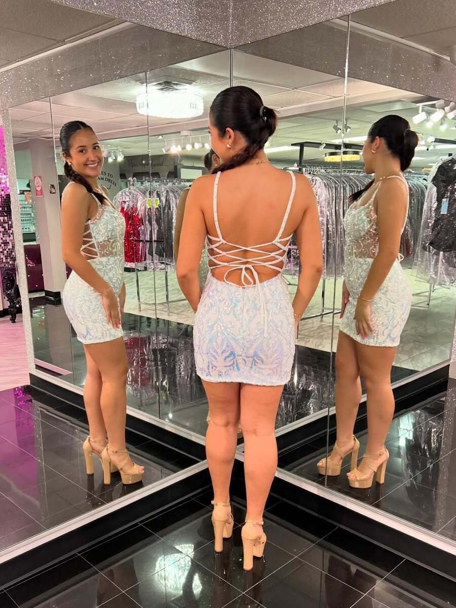 Sparkly Light Blue Sequins Sweetheart Bodycon Short Homecoming Dress