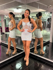 Sparkly Light Blue Sequins Sweetheart Bodycon Short Homecoming Dress