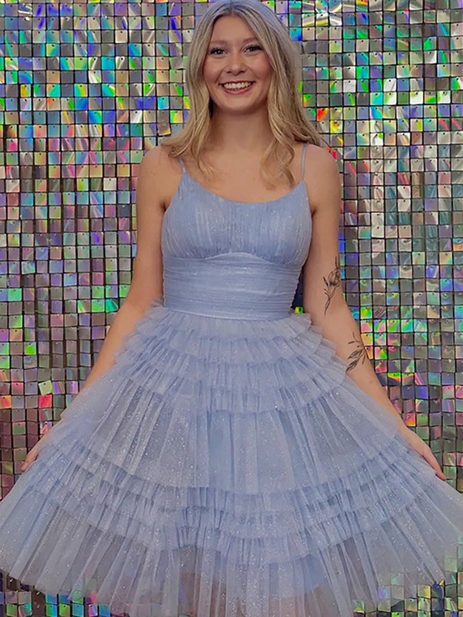 Sparkly Lilac A Line Short Tulle Homecoming Dress with Ruffles
