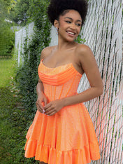 Strapless Beaded Short Homecoming Dress with Ruffle