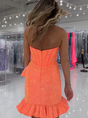Sparkly Orange Tight Short Corset Homecoming Dress with Beading