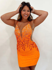 Sparkly Orange Tight Short Glitter Homecoming Dress