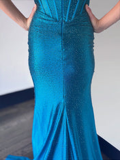 Sparkly Pink Mermaid Beaded Corset Long Prom Dress with Slit