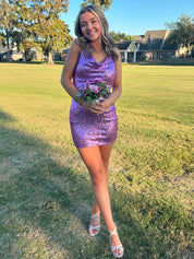 Sparkly Purple Spaghetti Straps Homecoming Dresses To Impress