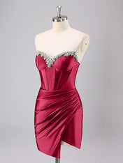 Sparkly Red Bodycon Strapless Short Corset Homecoming Dress