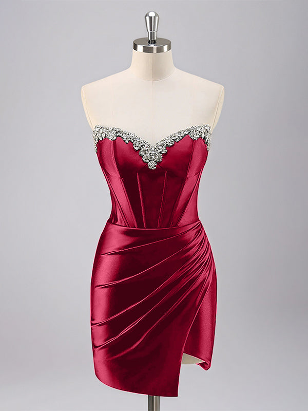 Sparkly Red Bodycon Strapless Short Corset Homecoming Dress