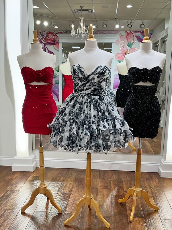 Sparkly Red Bodycon Strapless Short Homecoming Dress with Beading