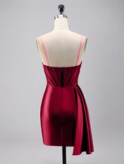 Sparkly Red Corset Satin Tight Beaded Homecoming Dress with Streamer