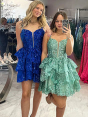 Sparkly A-Line Spaghetti Straps Short Tulle Homecoming Dress With Sequin