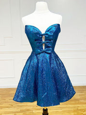 Sparkly Royal Blue A-Line Sweetheart Short Homecoming Dresses with Bows