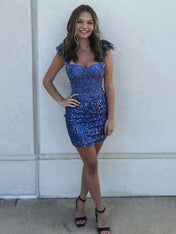 Sparkly Royal Blue Bodycon Short Homecoming Dress With Sequin