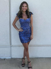 Sparkly Royal Blue Bodycon Short Homecoming Dress With Sequin