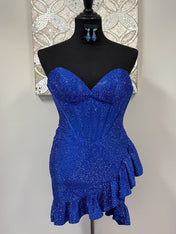 Sparkly Royal Blue Tight Short Corset Homecoming Dress with Beading