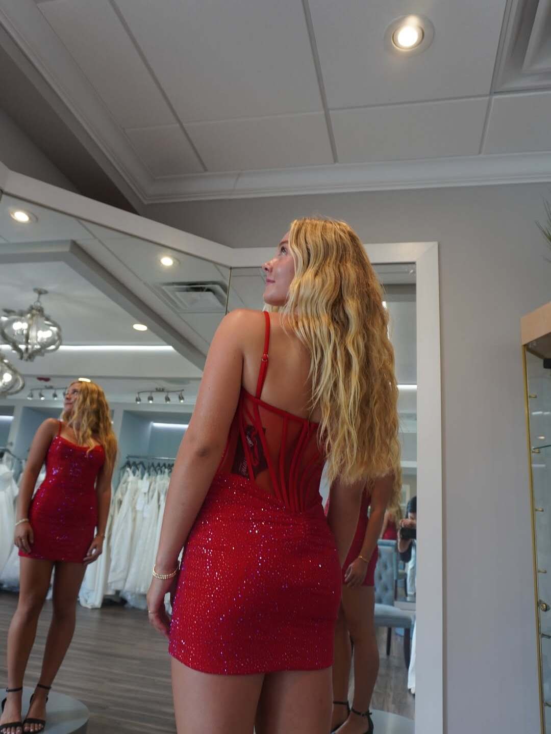Sparkly Sheath Spaghetti Straps Short Homecoming Dress