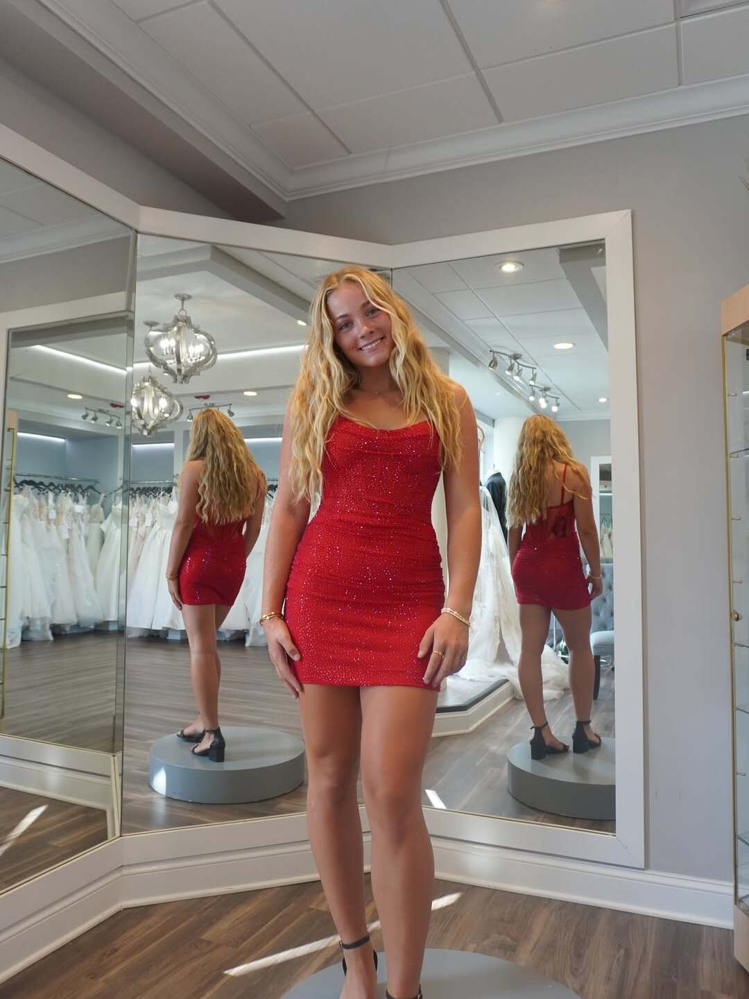 Sparkly Sheath Spaghetti Straps Short Homecoming Dress