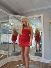 Sparkly Sheath Spaghetti Straps Short Homecoming Dress