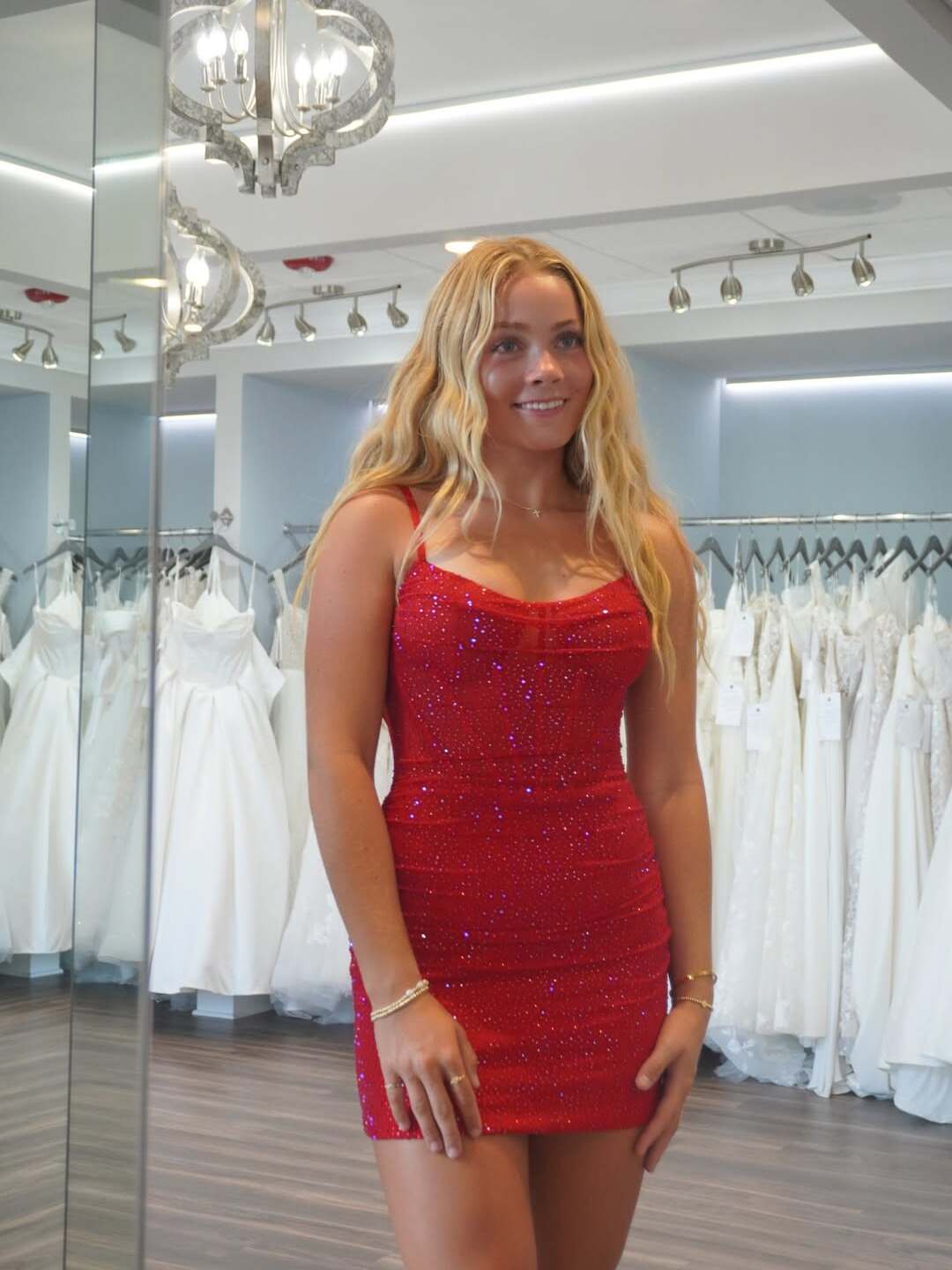 Sparkly Sheath Spaghetti Straps Short Homecoming Dress