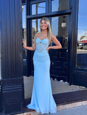 Sparkly Strapless Sheer Beaded Corset Bodice Prom Dress