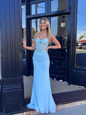 Sparkly Strapless Sheer Beaded Corset Bodice Prom Dress