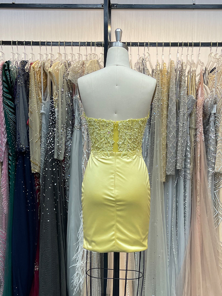 Sparkly Yellow Sequins Sweetheart Bodycon Homecoming Dress