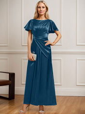 A-line Scoop Ankle-Length Stretch Satin Mother of the Bride Dress With Pleated Beading