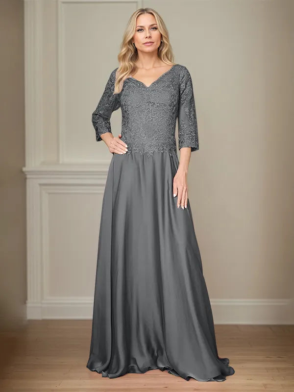 4 Sleeves Floor-Length Mother Of The Bride Dress With Appliques