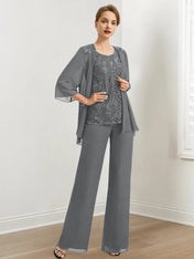 Chiffon Mother of the Bride Pantsuits with Sequins & Jacket
