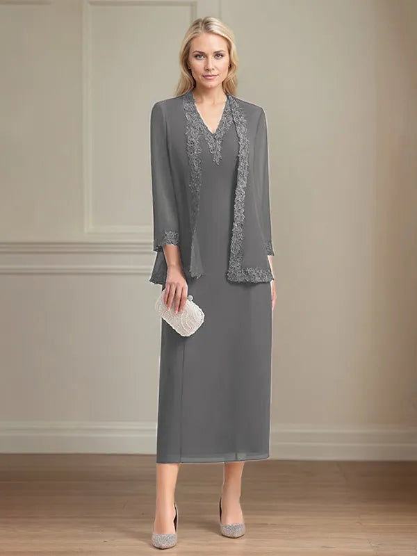 4 Sleeves Tea Length Mother Of The Bride Dress