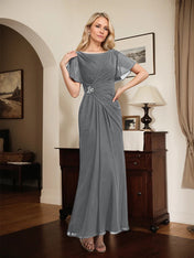 A-line Scoop Ankle-Length Chiffon Mother of the Bride Dress With Beading Pleated