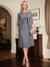 Sheath/Column Scoop Knee-Length Chiffon Mother of the Bride Dress With Pleated Sequins