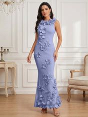 Romantic Pink Sleeveless 3D Floral Mermaid Gown
