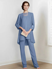 Chiffon Long Sleeves Mother Of The Bride Pantsuits With Jacket