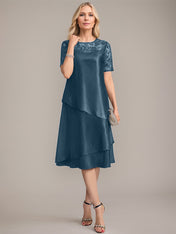 A-Line Scoop Knee-Length Mother of the Bride Dress With Applique & Sequins