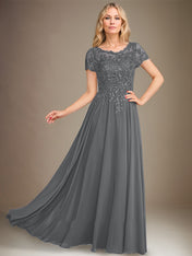 A-Line Scoop Floor-Length Chiffon Mother of the Bride Dress With Applique & Sequins