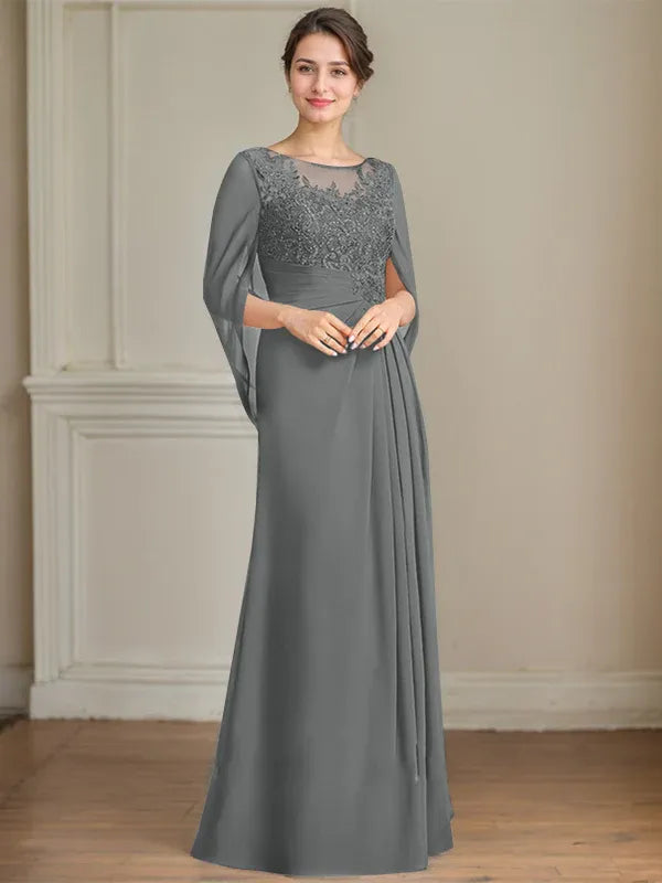 Princess Scoop Floor-Length Mother of the Bride Dresses with Pleated & Sequins