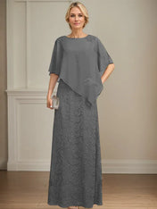 Sheath/Column Scoop Floor-Length Chiffon Lace Mother of the Bride Dress With Sequins Beading