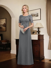 A-line Scoop Floor-Length Lace Chiffon Mother of the Bride Dress With Sequins