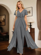 Jumpsuit/Pantsuit V-Neck Floor-Length Chiffon Evening Dress