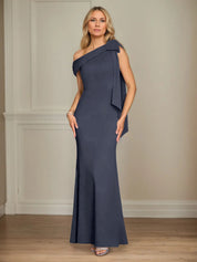 Trumpet/Mermaid One Shoulder Sleeveless Stretch Crepe Mother of the Bride Dress With Bow